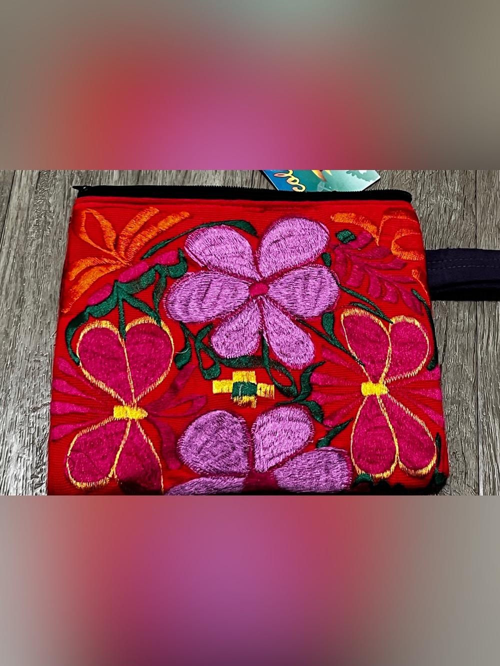 Costa Rica Embroidered Floral Butterfly Multicolor Cotton Wristlet Clutch NWT